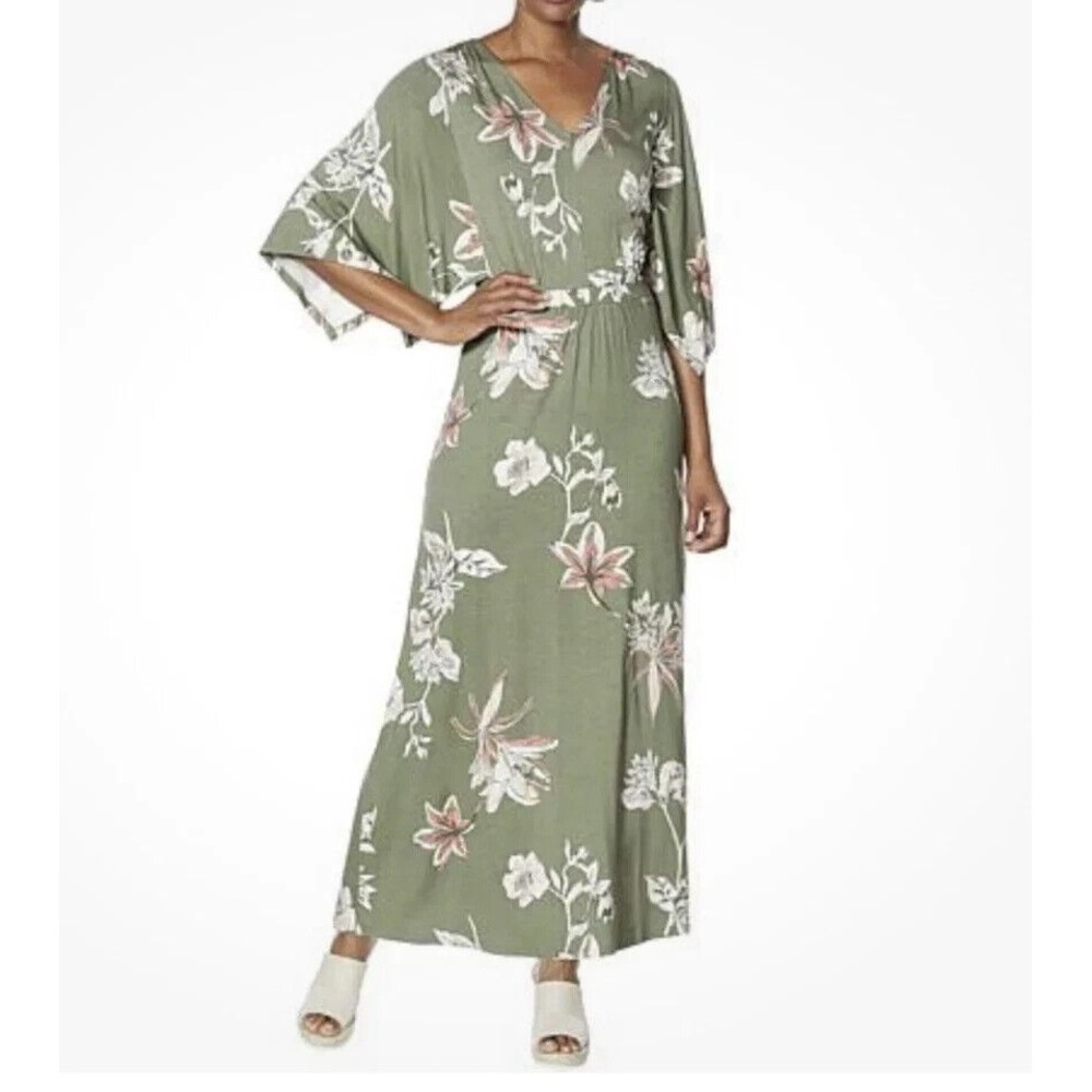 G Giuliana EcoLuxe Knit MAXI Long Flutter Sleeves Dress‎ Floral Sz XLT